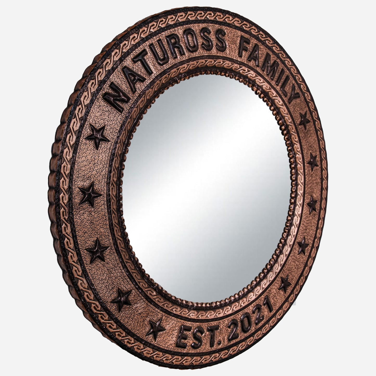 Copper Wall Mirror (Round, Family Name and Stars, Copper&Black Color)