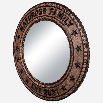 Copper Wall Mirror (Round, Family Name and Stars, Copper&Black Color)