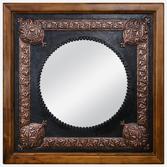 Copper Wall Mirror (Square, Victorian Style Decorative Frame, Black&Copper Color)