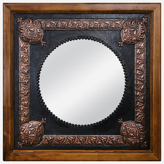 Copper and Wood Mirror 26.6x26.6" Black Patina