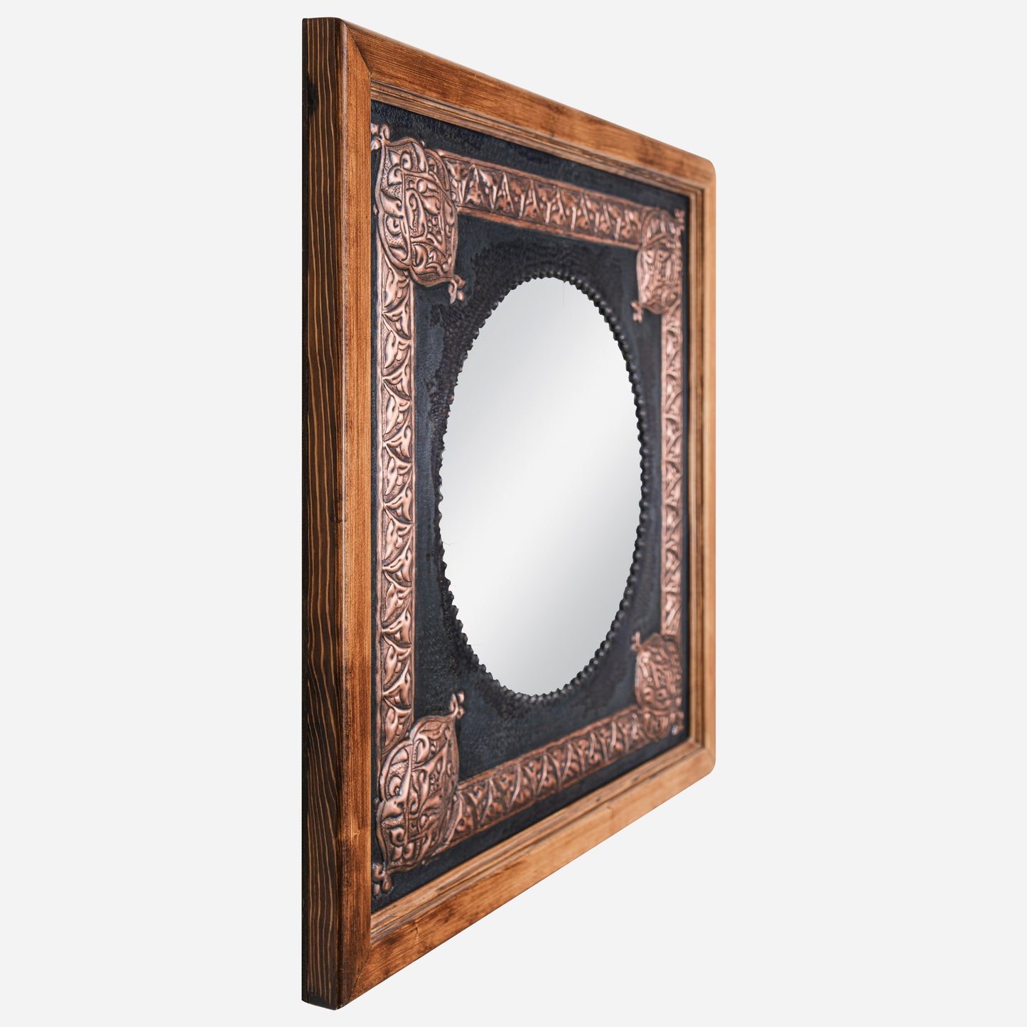 Copper Wall Mirror (Square, Victorian Style Decorative Frame, Black&Copper Color)