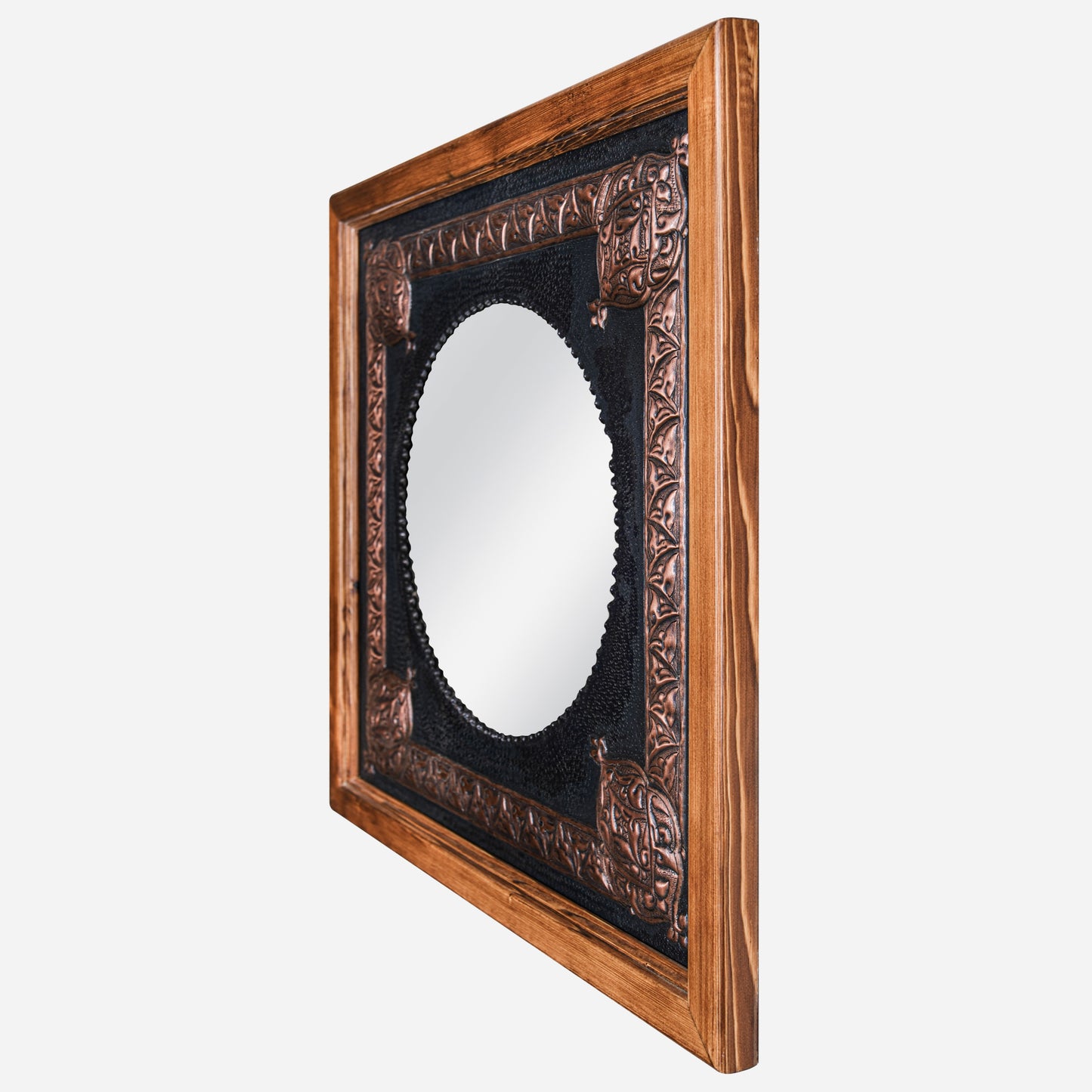 Copper Wall Mirror (Square, Victorian Style Decorative Frame, Black&Copper Color)