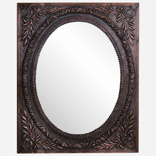 Copper Wall Mirror (Vertical&Horizontal, Flowers, Brown Patina)