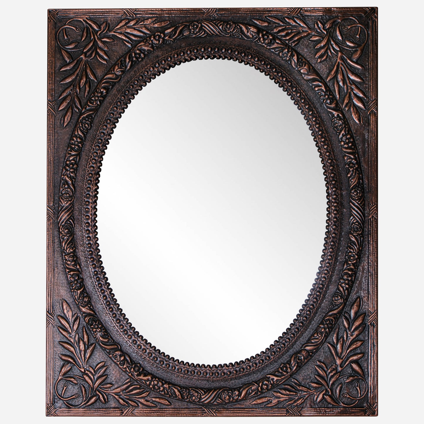 Copper Floral Mirror 27.9x36.1" Brown Patina