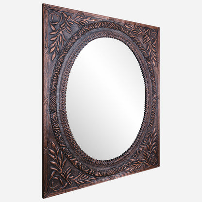 Copper Wall Mirror (Vertical&Horizontal, Flowers, Brown Patina)