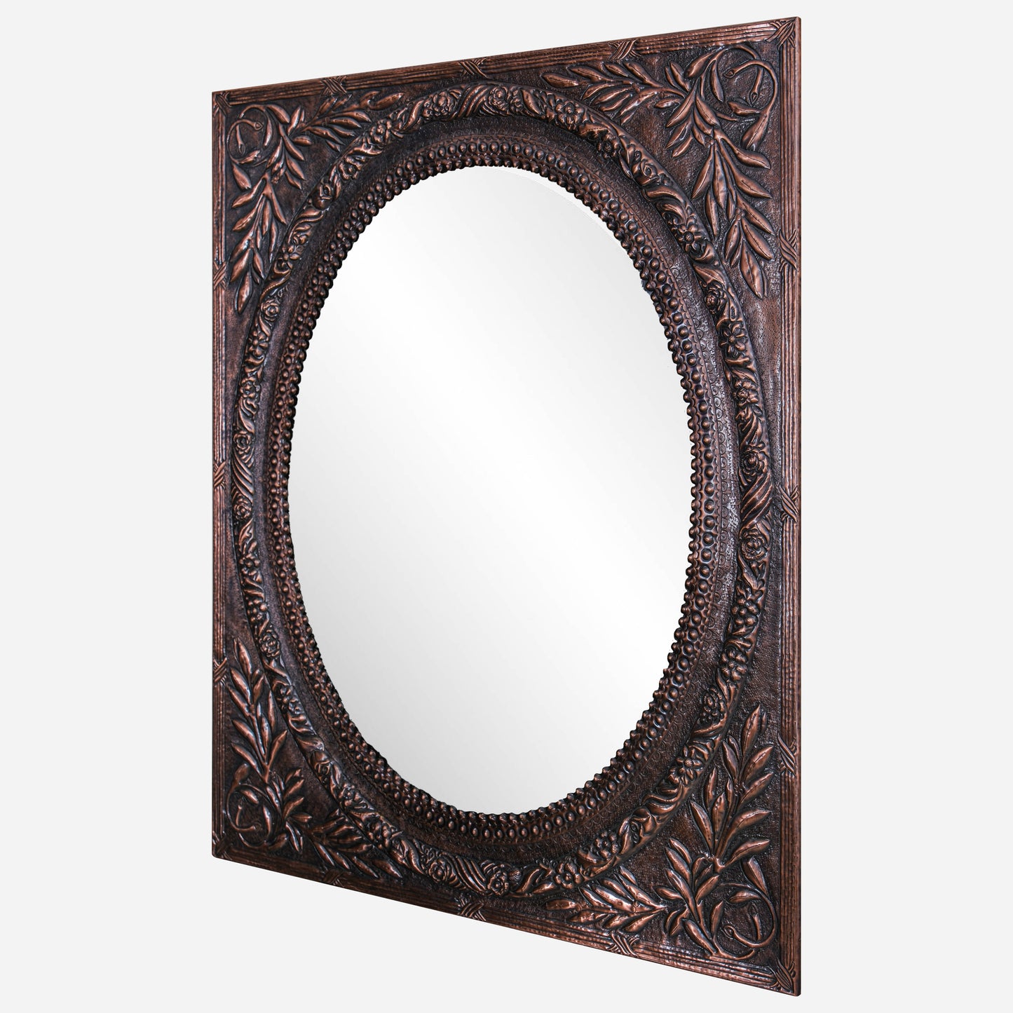 Copper Wall Mirror (Vertical&Horizontal, Flowers, Brown Patina)