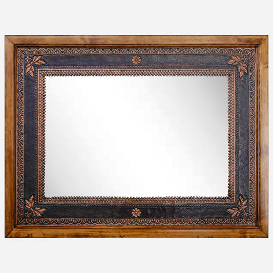 Copper Wall Mirror (Vertical&Horizontal, Victorian Style Floral Frame, Black&Copper Color)