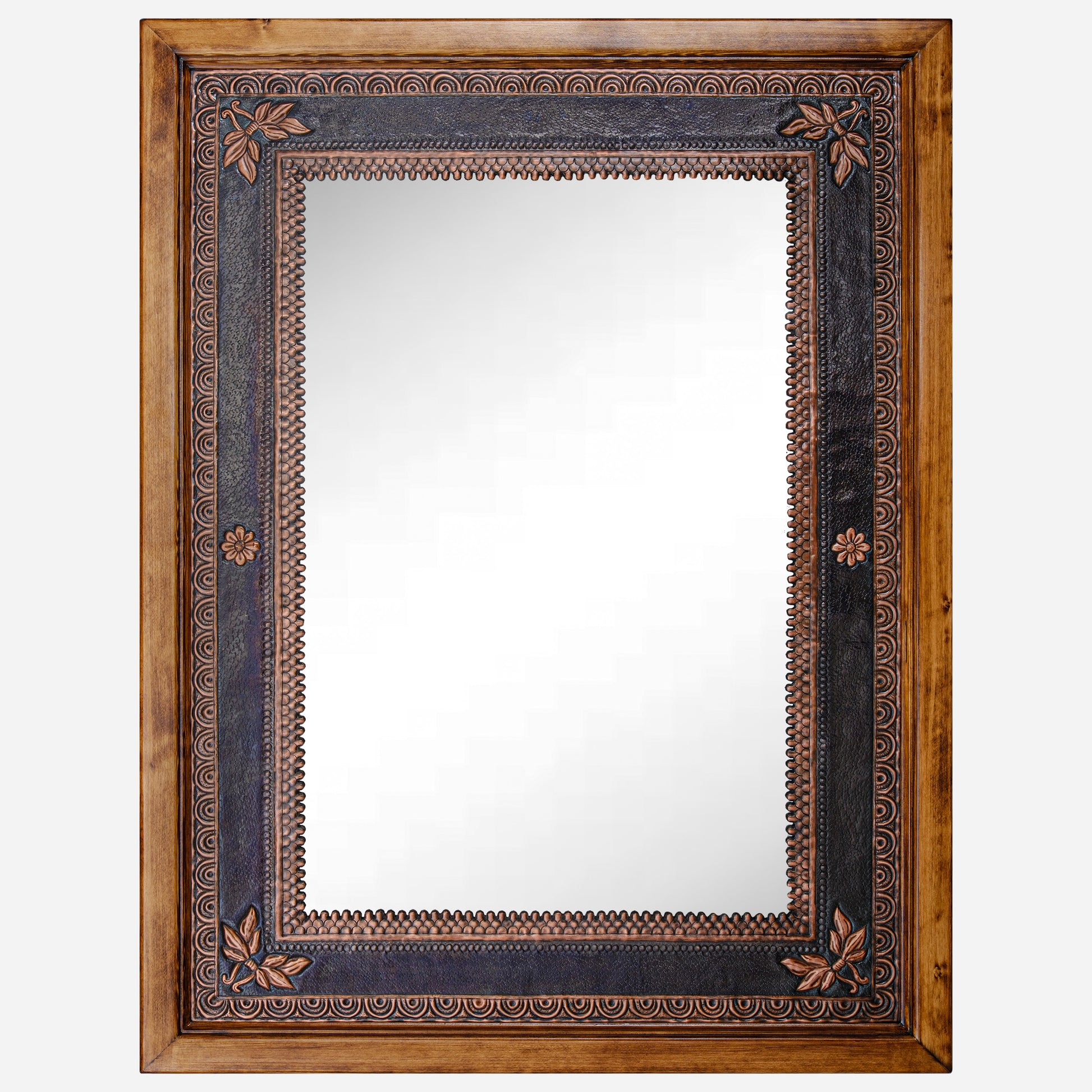 Copper Wall Mirror (Vertical&Horizontal, Victorian Style Floral Frame, Black&Copper Color)