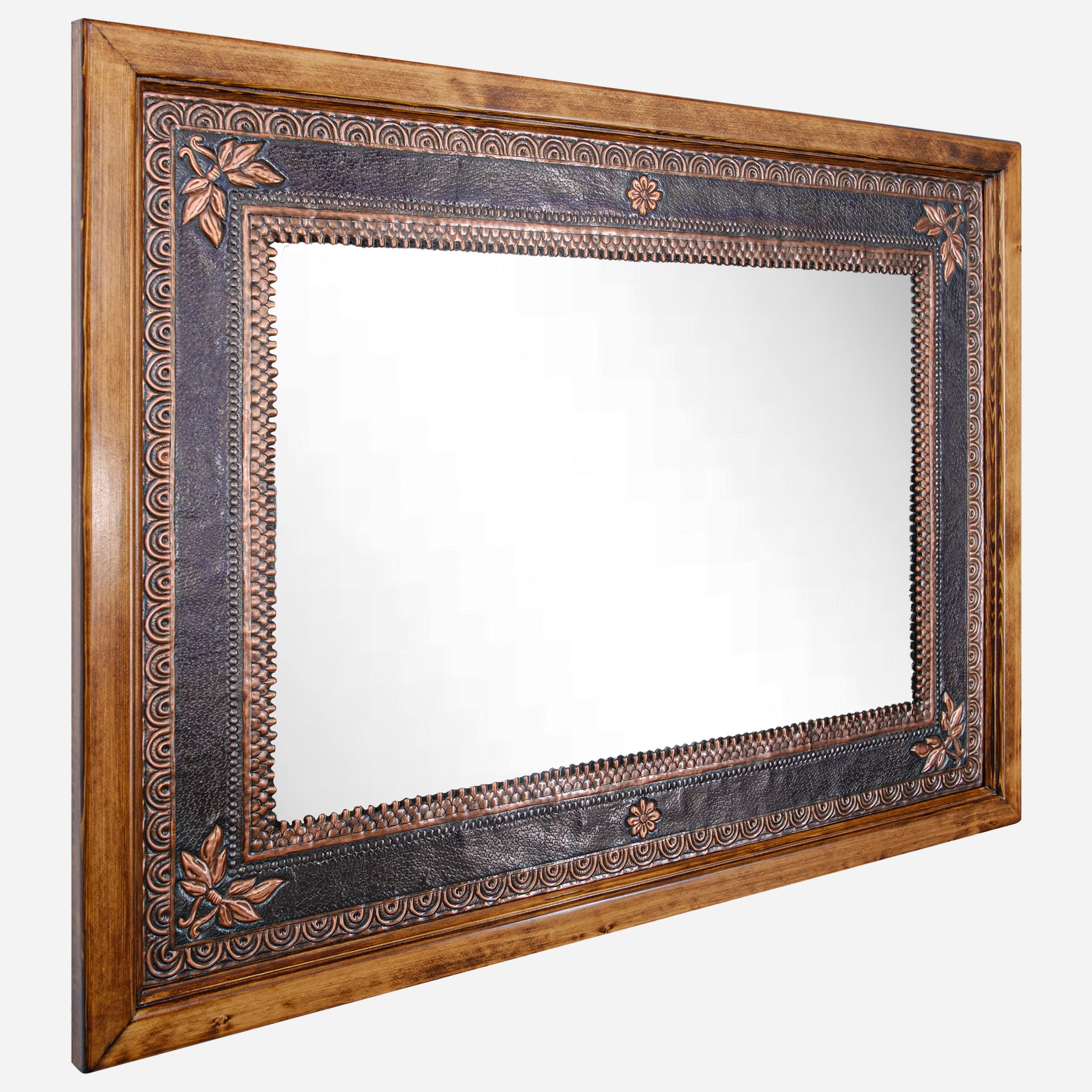 Copper Wall Mirror (Vertical&Horizontal, Victorian Style Floral Frame, Black&Copper Color)