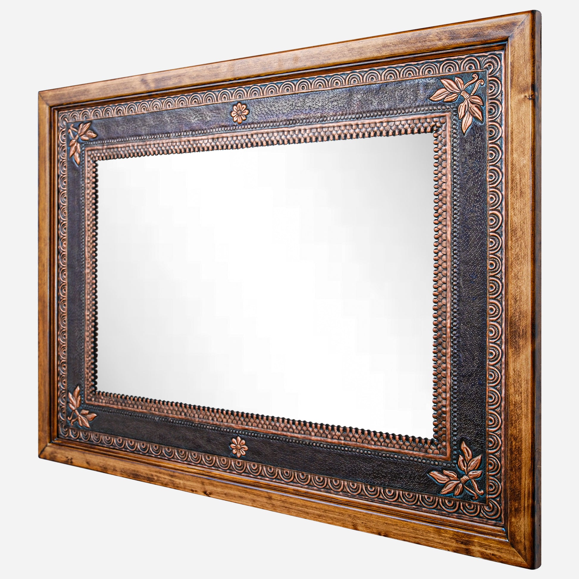 Copper Wall Mirror (Vertical&Horizontal, Victorian Style Floral Frame, Black&Copper Color)