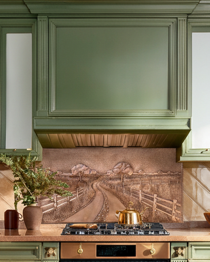 Country Road with Fence Copper Panel