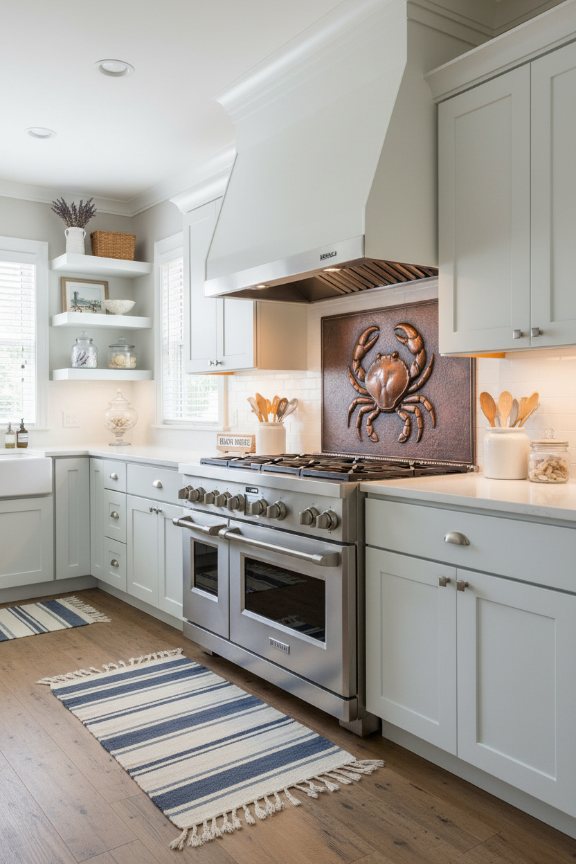 Crab Relief Backsplash Panel - 52x36 inch handmade metal copper panel