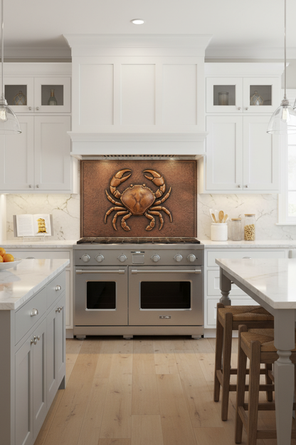 Crab Relief Metal Backsplash - 48x36 inch handmade copper panel