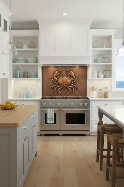 Crab Relief Metal Backsplash - 48x36 inch in beach cottage kitchen