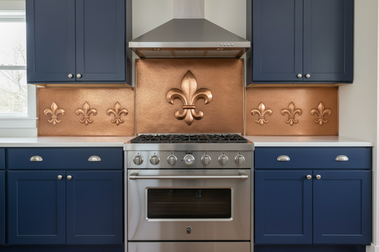 Custom Copper Stove Backsplash — Fleur-de-lis