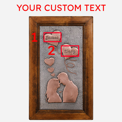 Valentine's Day Gift Framed Copper Artwork (Personalized, Hearts and Couple Silhouette, Gray&Copper Color) - Natuross