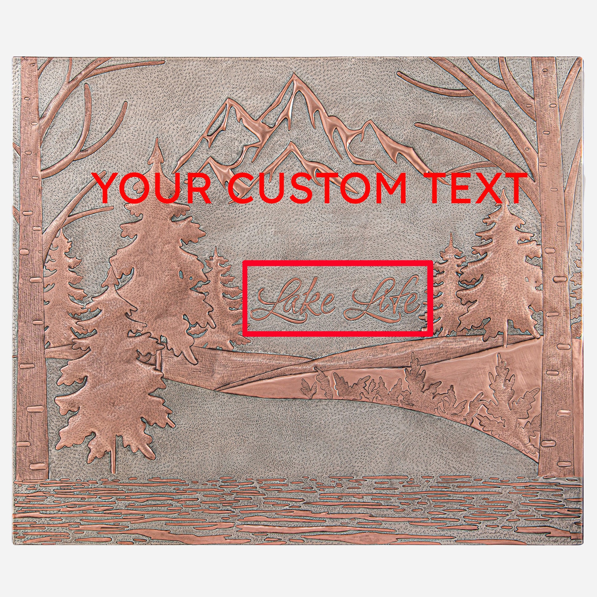 Copper Lake House Sign (Mountains, Pine Trees, and Lake) - Natuross