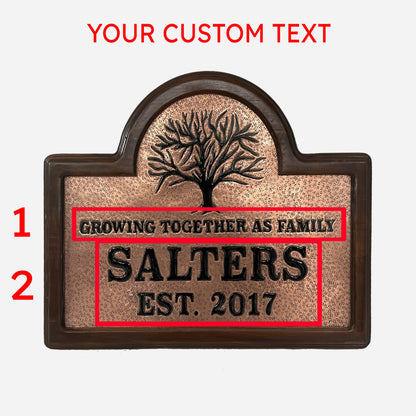 Wooden Framed Copper House Sign with Family Name (Tree) - Natuross