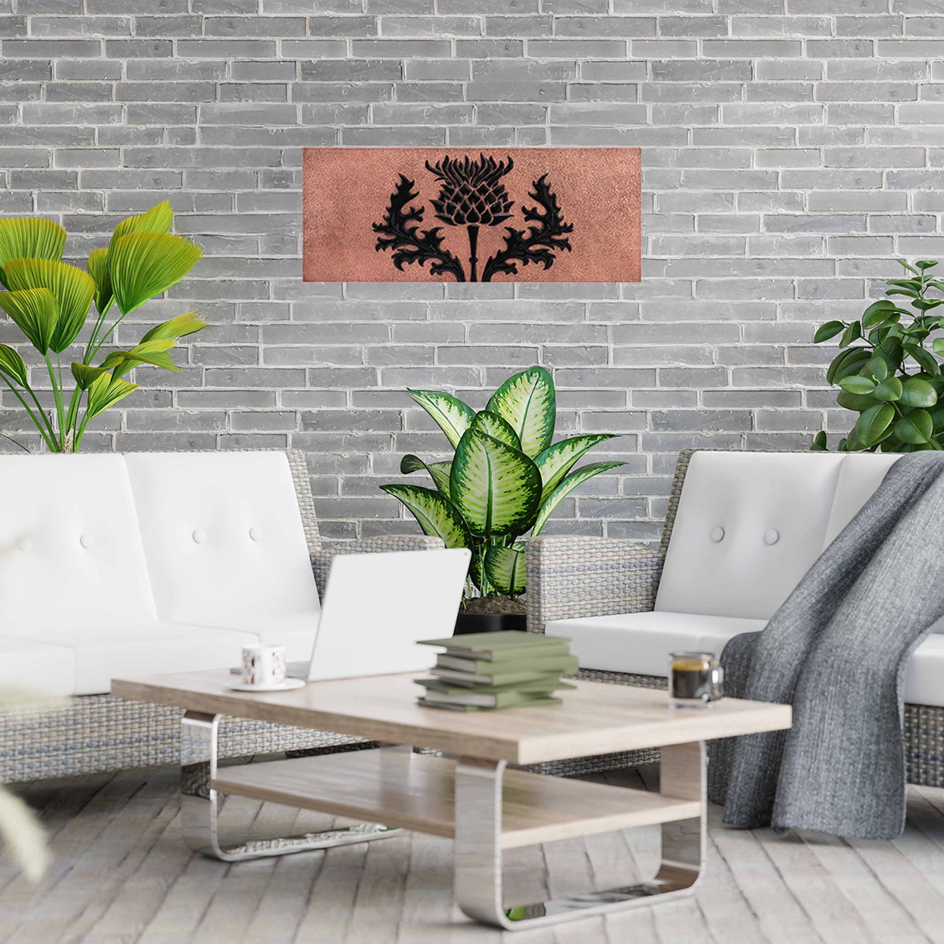 Copper Scottish Thistle Wall Art 13.9"x35" Copper&Black - Natuross