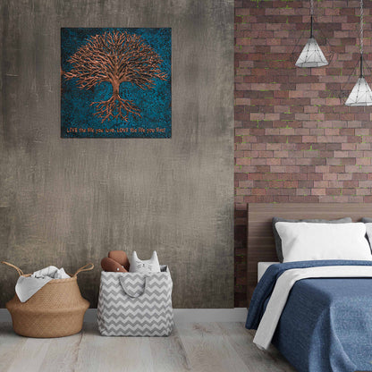 Copper Tree with Roots Handmade Art Tile 27.9"x27.9" Blue - Natuross