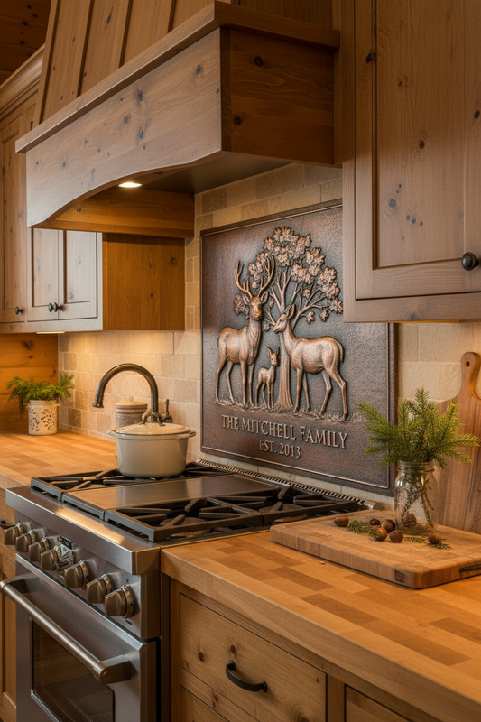 Deer Family - woodland cabin kitchen