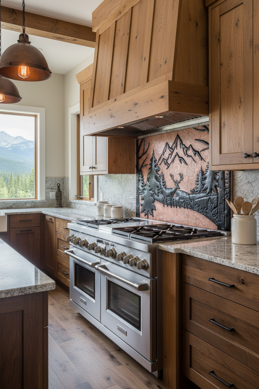 Enchanted Forest Mountain Vista Copper Tile - mountain home kitchen