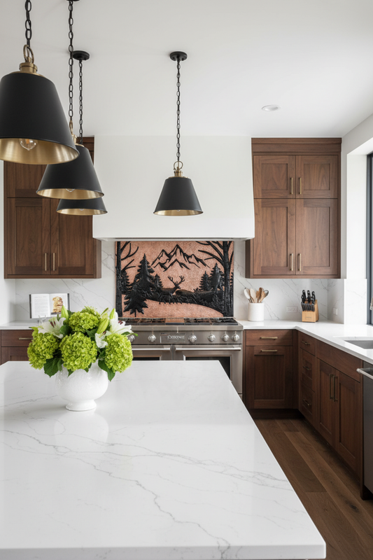 Enchanted Forest Mountain Vista Copper Tile - ultra-luxury kitchen