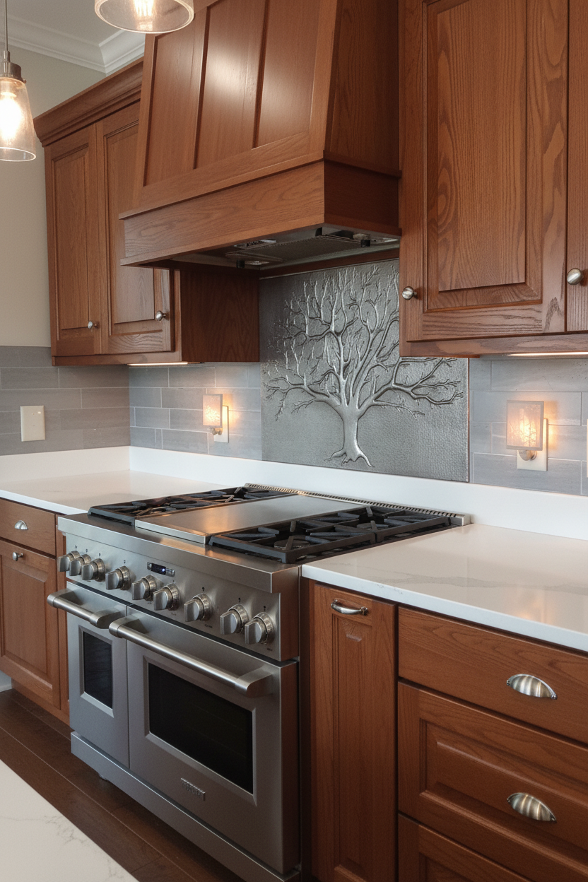 Eternal Tree Copper Backsplash Gray - close left angle alt
