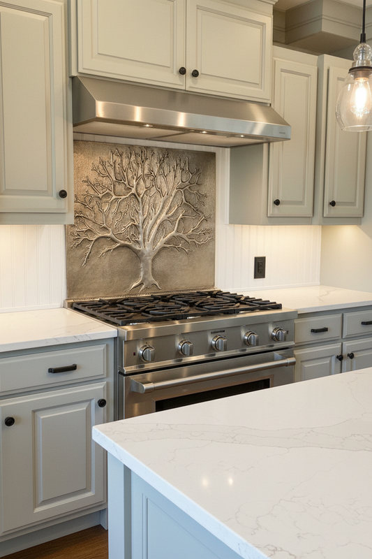 Eternal Tree Copper Backsplash Gray - close left angle