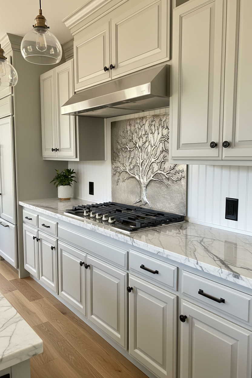 Eternal Tree Copper Backsplash Gray - close right angle