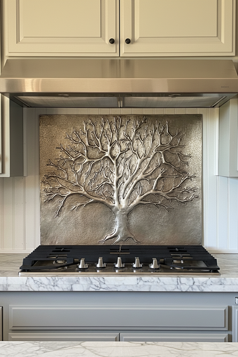 Eternal Tree Copper Backsplash Gray - closer ultra-luxury front view