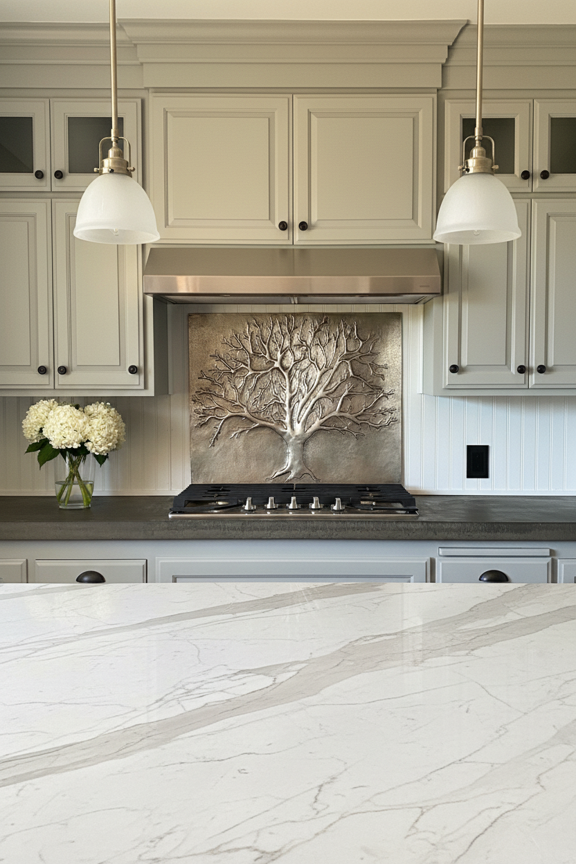 Eternal Tree Copper Backsplash Gray - ultra-luxury front view