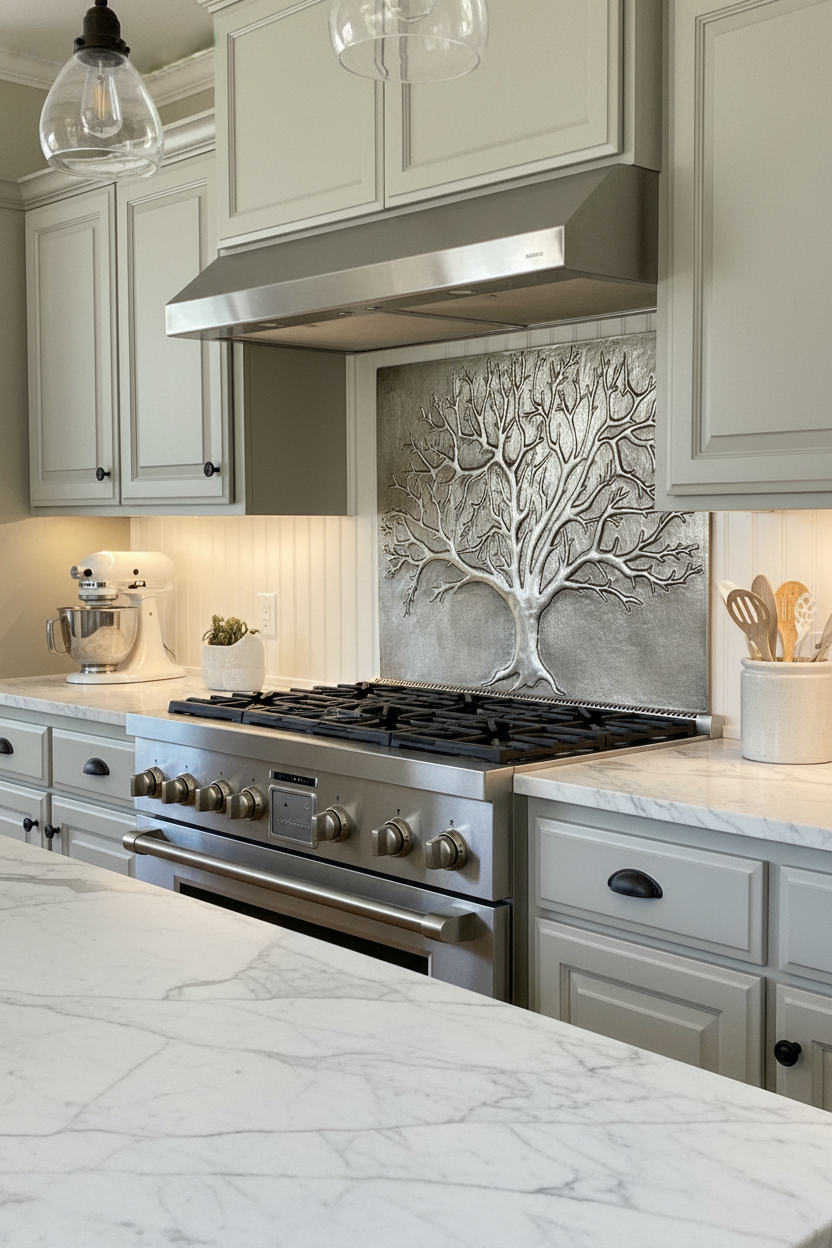 Eternal Tree Copper Backsplash Gray - ultra-luxury right angle