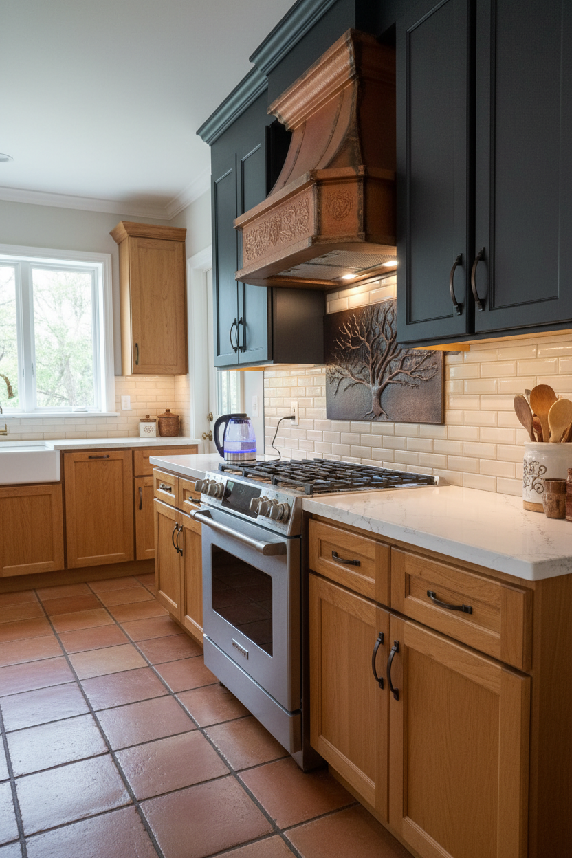 Eternal Tree Copper Backsplash - traditional kitchen