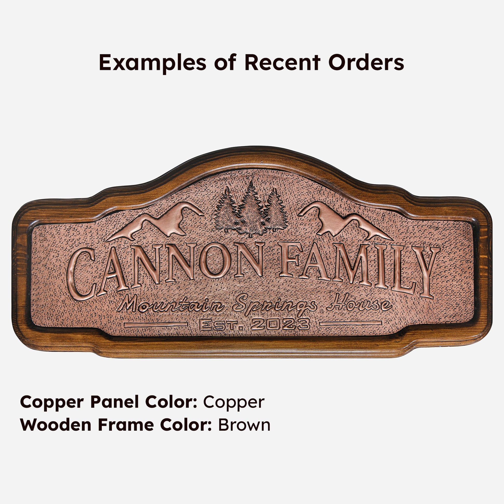 Copper House Sign (Mountains and Pine Trees, Personalized with Family Name) - Natuross