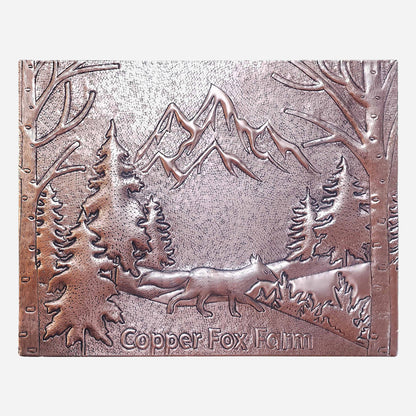 Copper Farm Sign (Mountains, Pine Trees, and Fox) - Natuross