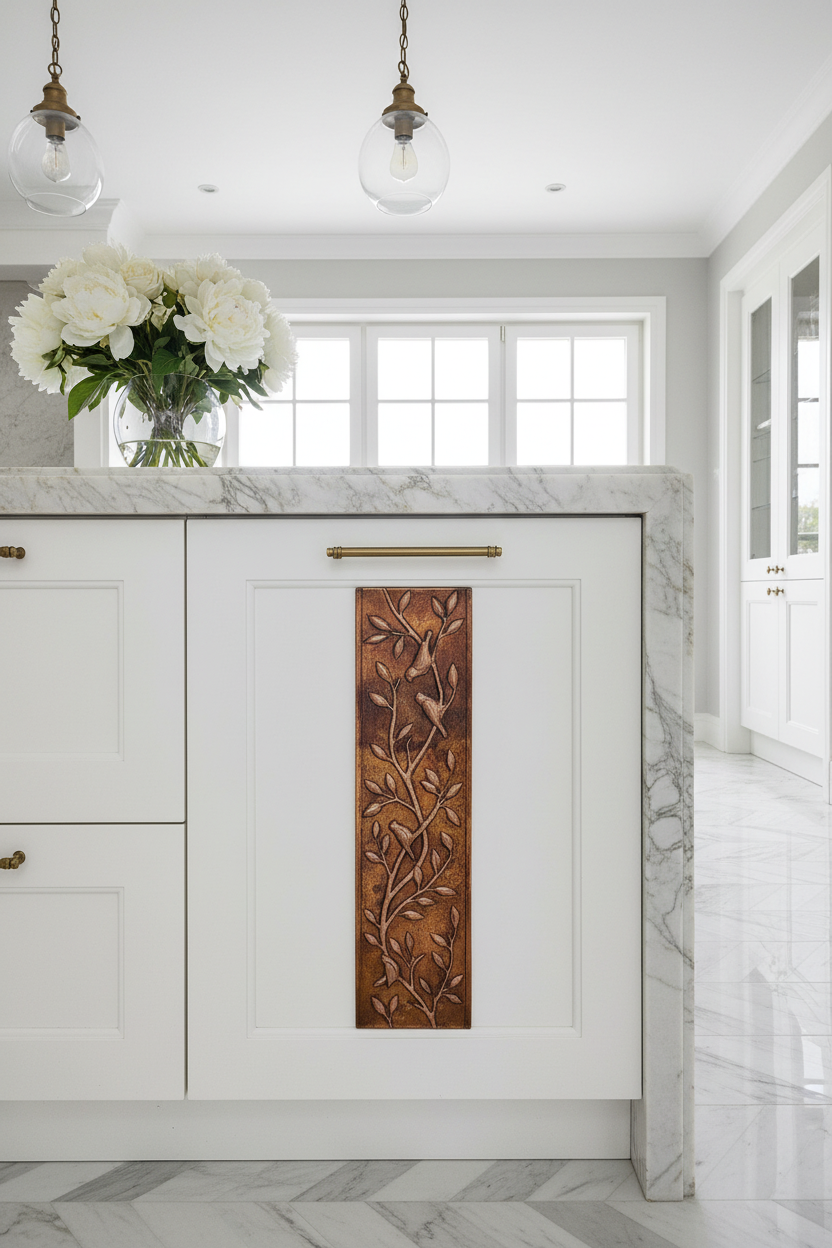 Fire Copper Tree Branches Panel Cabinet Door Portrait High Detail Decorated