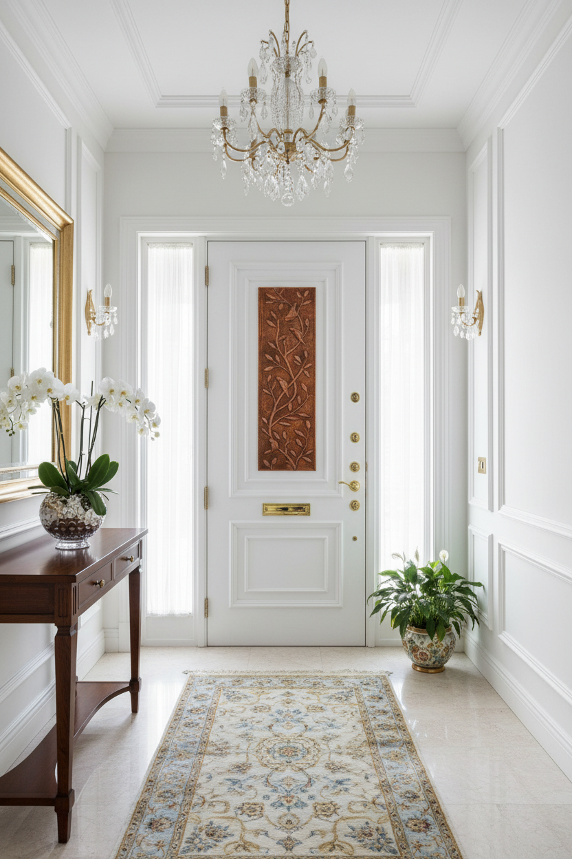 Fire Copper Tree Branches Panel Front Door Panel Portrait High Detail Decorated