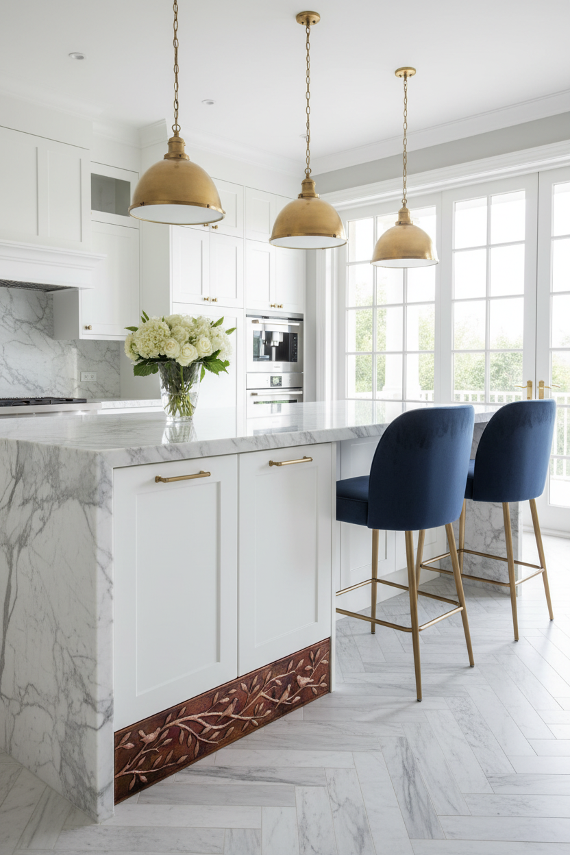 Fire Copper Tree Branches Panel Kitchen Island Toe Kick Portrait High Detail Decorated