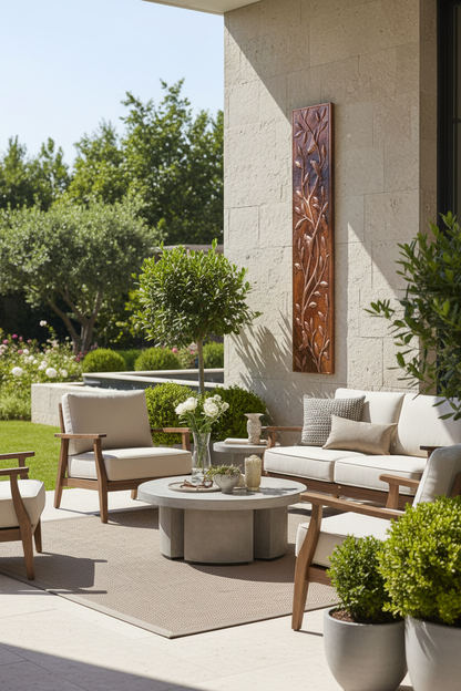 Fire Copper Tree Branches Panel Outdoor Patio Wall Art Portrait