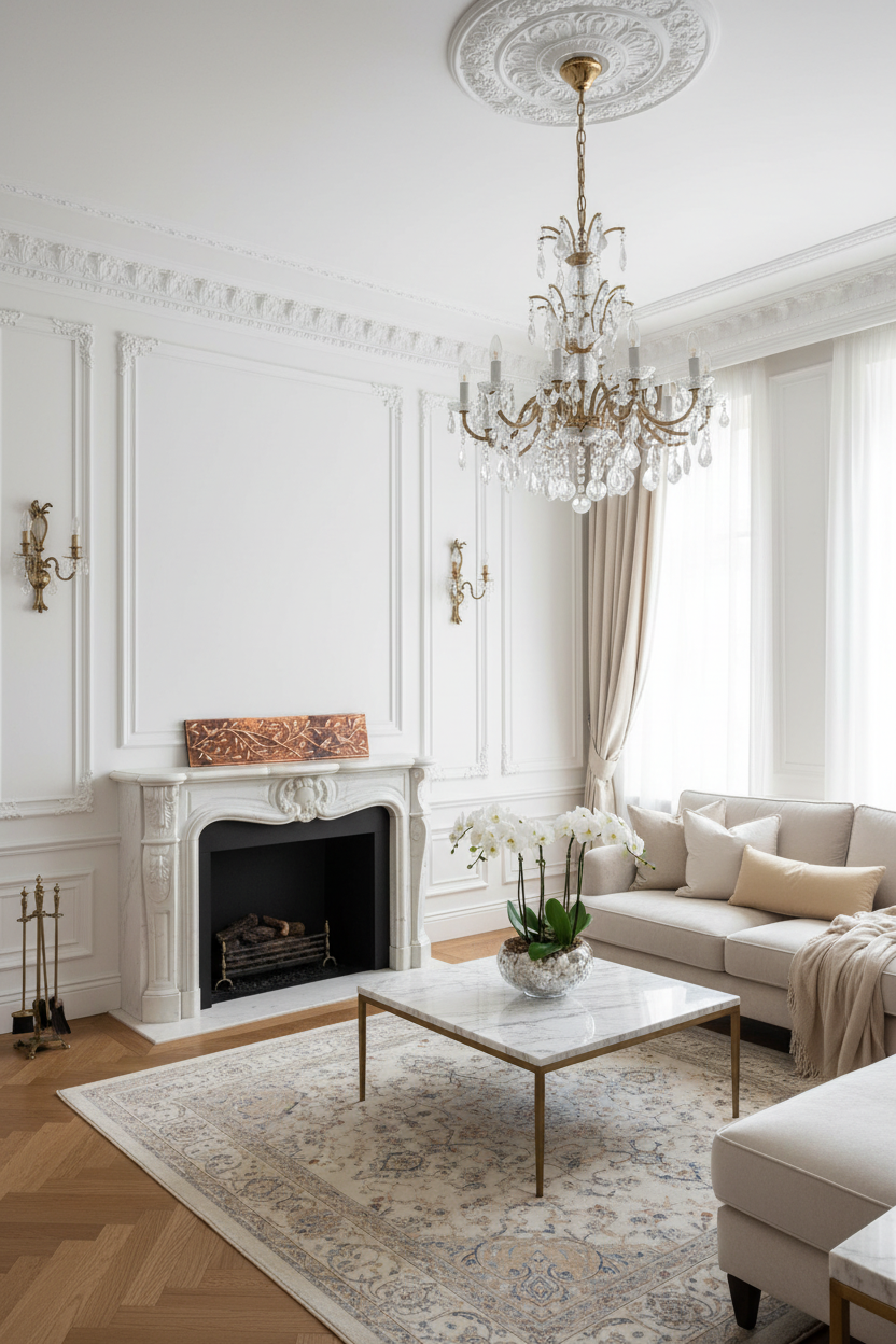 Fire Copper Tree Branches Panel Over Fireplace Portrait High Detail Decorated