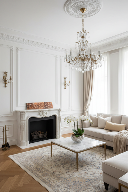 Fire Copper Tree Branches Panel Over Fireplace Portrait High Detail Decorated