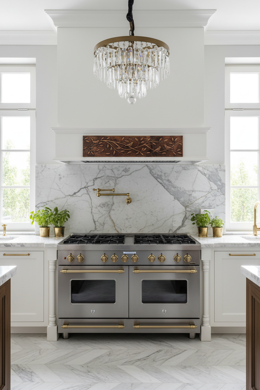 Fire Copper Tree Branches Panel Range Hood Apron Front Portrait High Detail Decorated