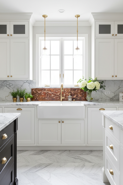 Fire Copper Tree Branches Panel Sink Backsplash Portrait High Detail Decorated