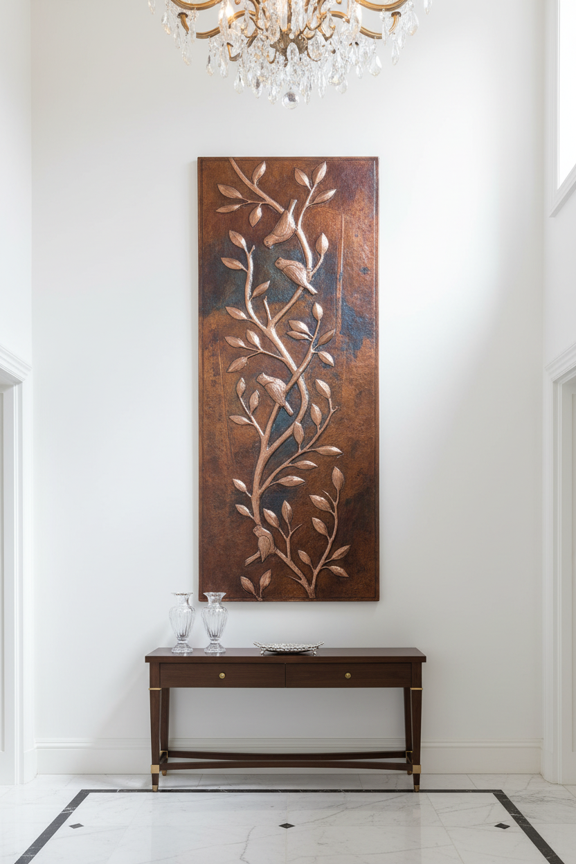 Fire Copper Tree Branches Panel Wall Art Display Portrait