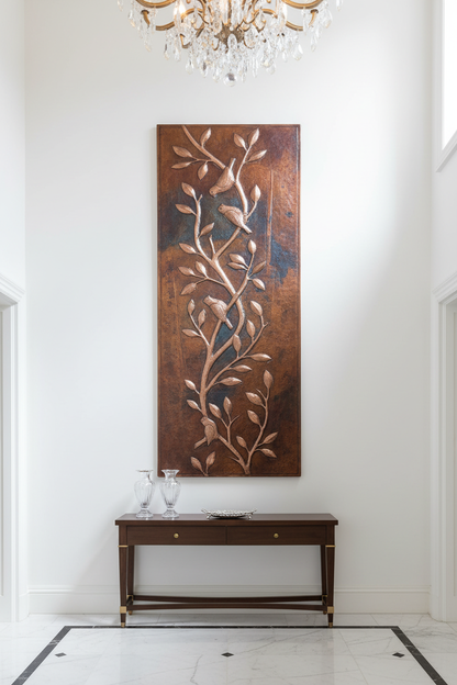 Fire Copper Tree Branches Panel Wall Art Display Portrait