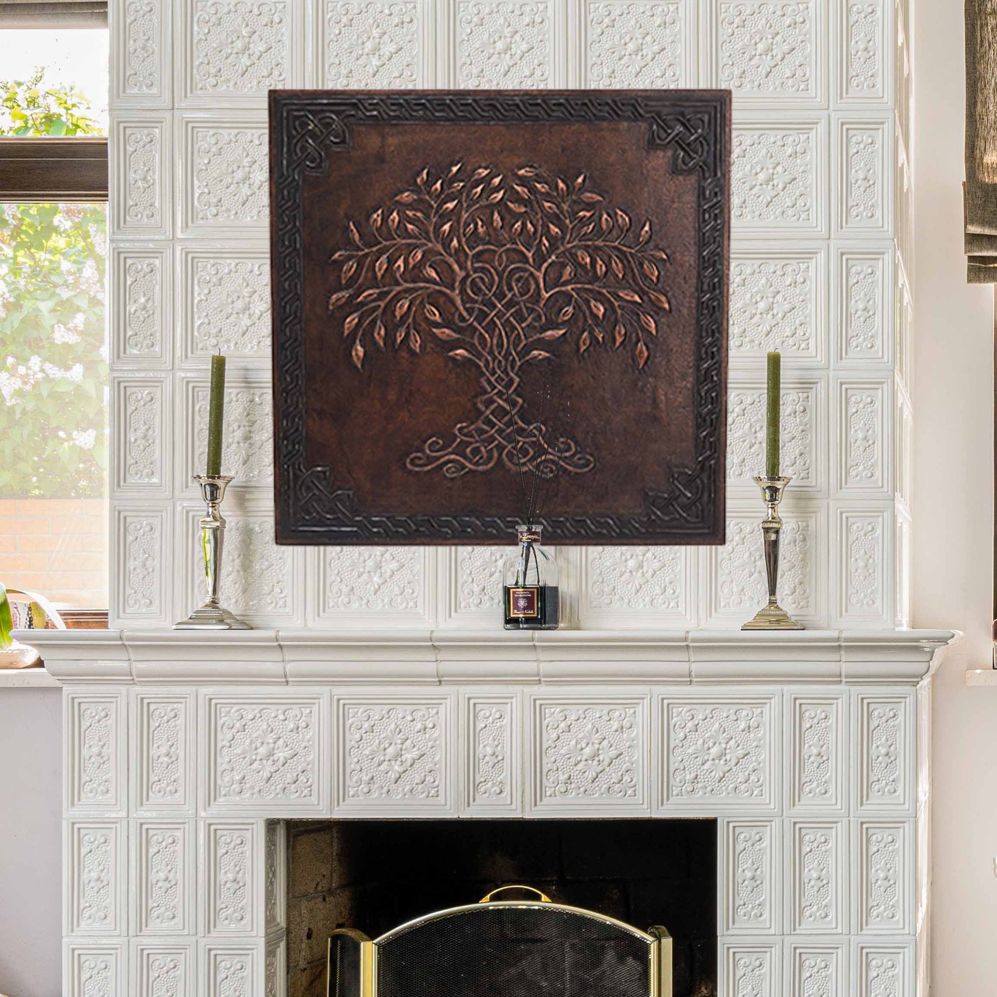 Copper Tree of Life with Celtic Border Art Tile 28.2"x29.9" Brown - Natuross