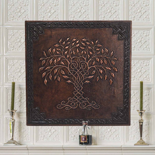 Copper Tree of Life with Celtic Border Art Tile 28.2"x29.9" Brown - Natuross