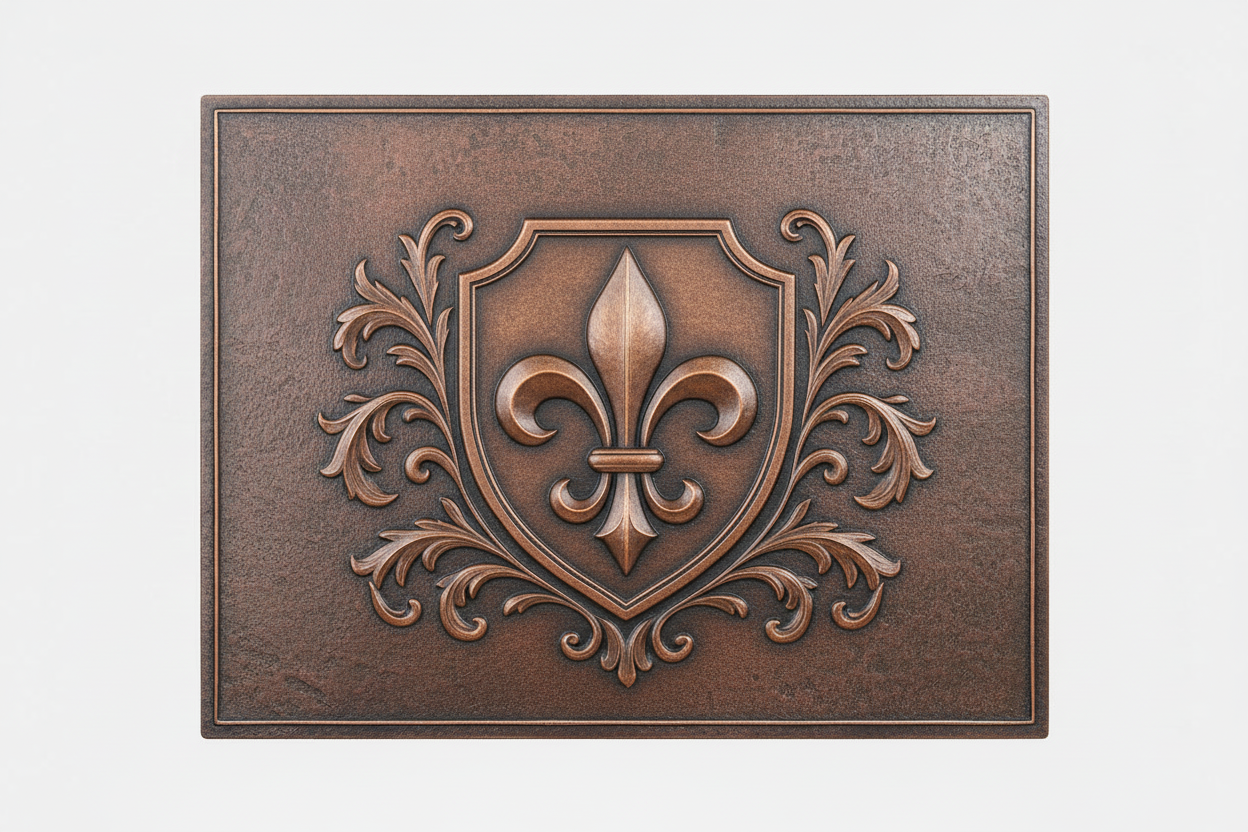 Fleur-de-Lis Crest brown patina panel