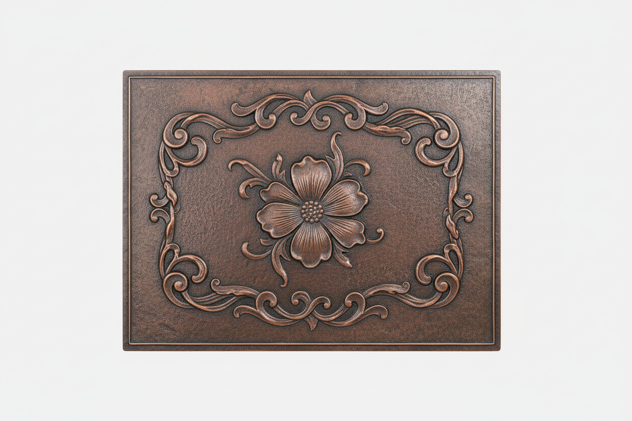 Floral Scroll brown patina panel corrected